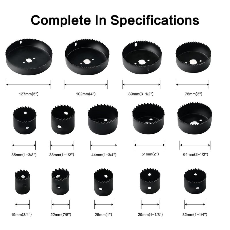 GMTOOLS Hole Saw Set, 19Pcs Hole Saw Kit with General Purpose 3/4" to 5"(19-127mm) Saw Blades, Mandrels, Drill Bits, Installation Plate, Hex Key with Storage Case, Idear for Wood, Plywood, PVC Board - Image 3